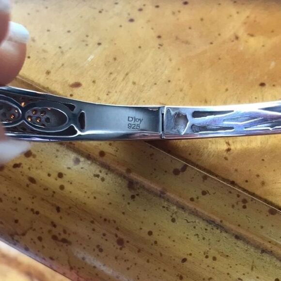 Natural Red Garnet Sterling Silver Bangle Bracelet - Picture 4 of 7